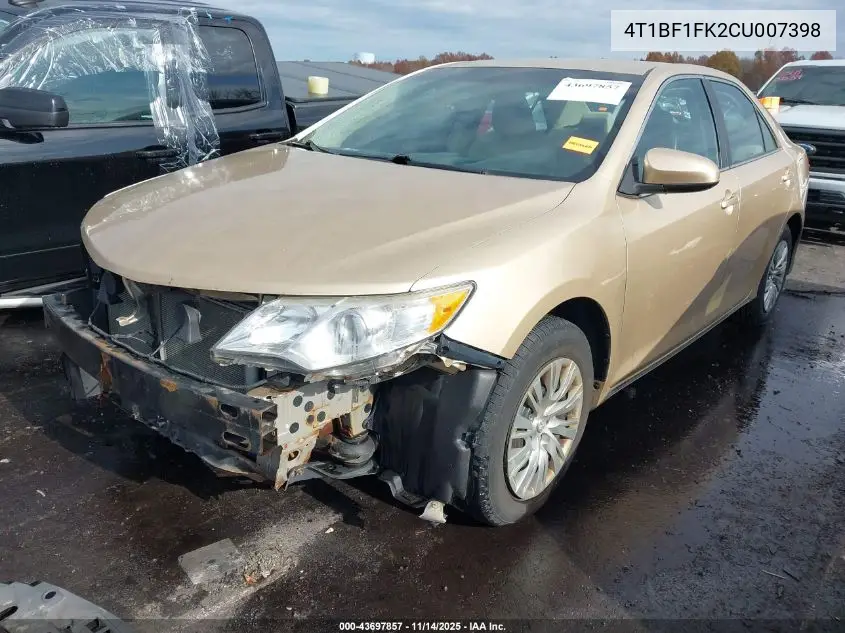 4T1BF1FK2CU007398 2012 Toyota Camry Le