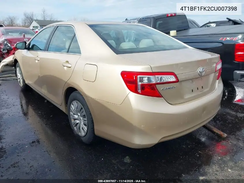 4T1BF1FK2CU007398 2012 Toyota Camry Le