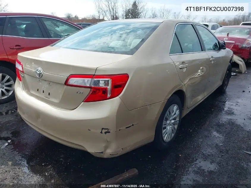 4T1BF1FK2CU007398 2012 Toyota Camry Le