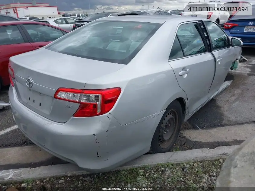 4T1BF1FKXCU021694 2012 Toyota Camry Le