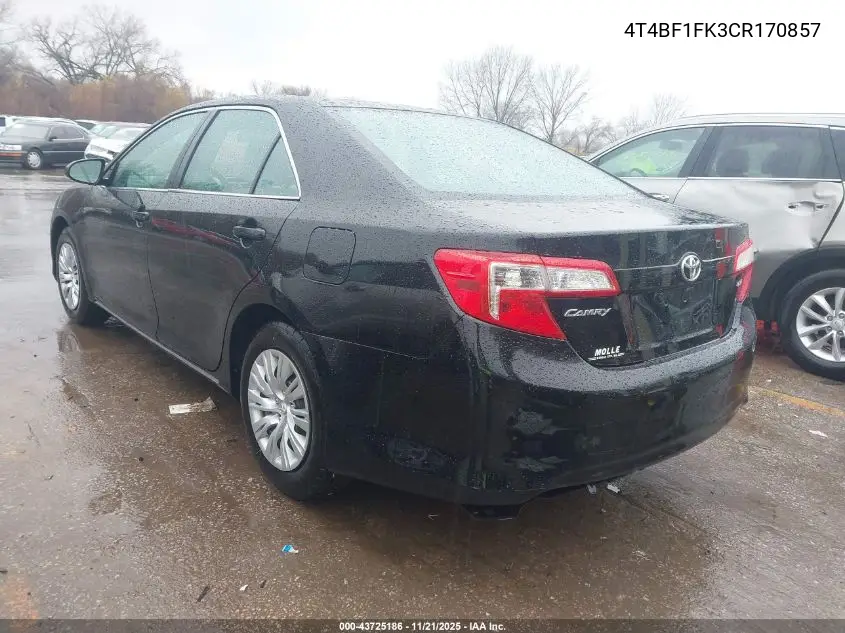 4T4BF1FK3CR170857 2012 Toyota Camry Le