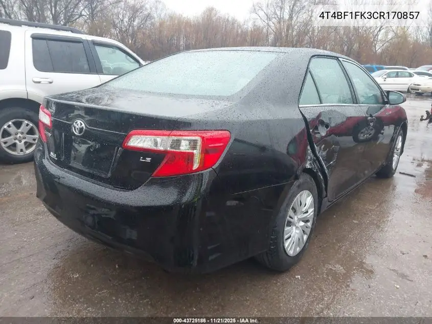4T4BF1FK3CR170857 2012 Toyota Camry Le
