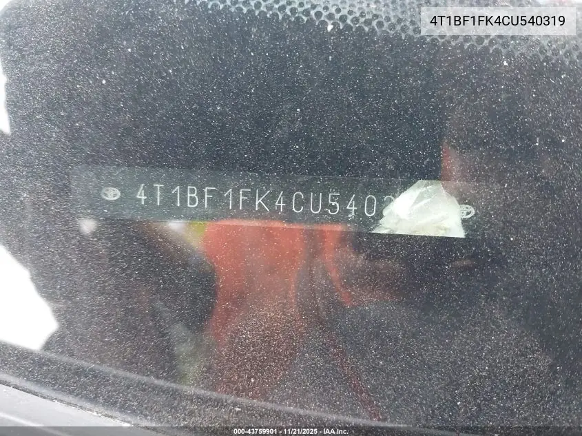 4T1BF1FK4CU540319 2012 Toyota Camry Se