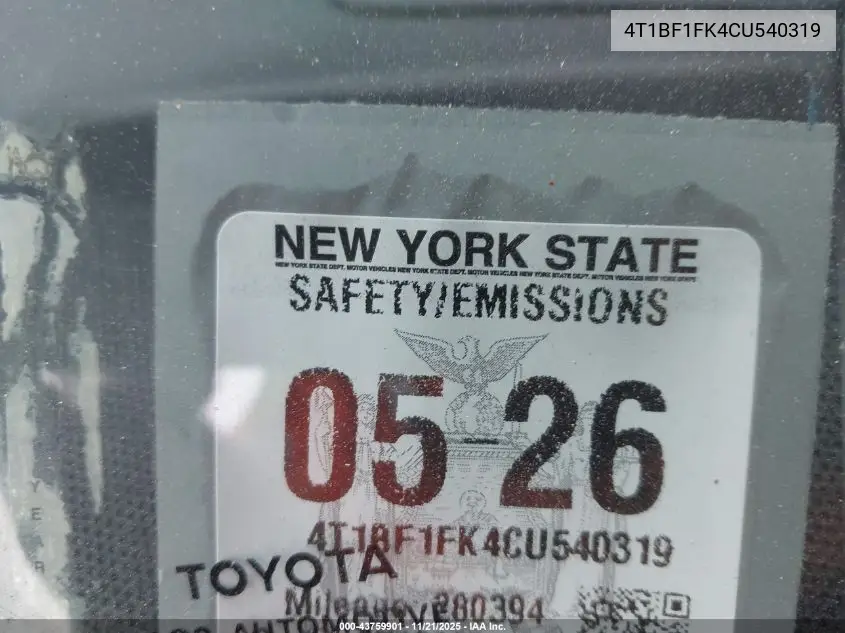4T1BF1FK4CU540319 2012 Toyota Camry Se