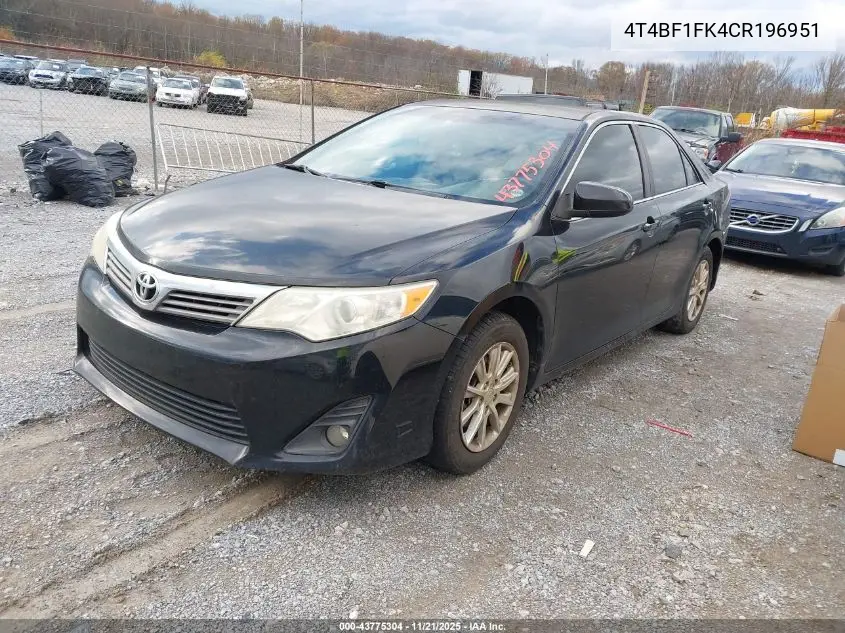 4T4BF1FK4CR196951 2012 Toyota Camry L