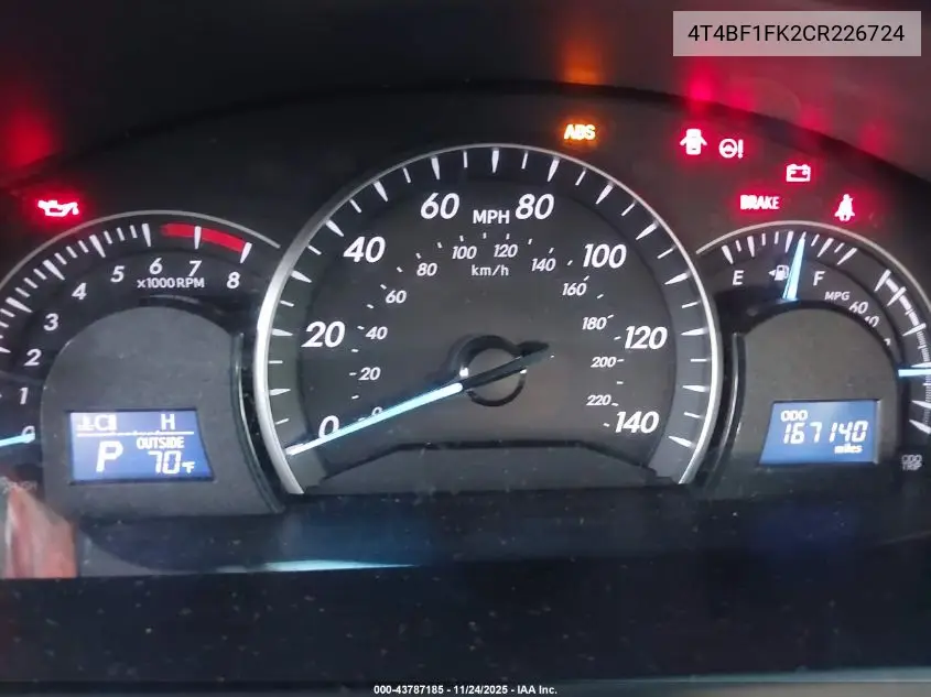 4T4BF1FK2CR226724 2012 Toyota Camry Le