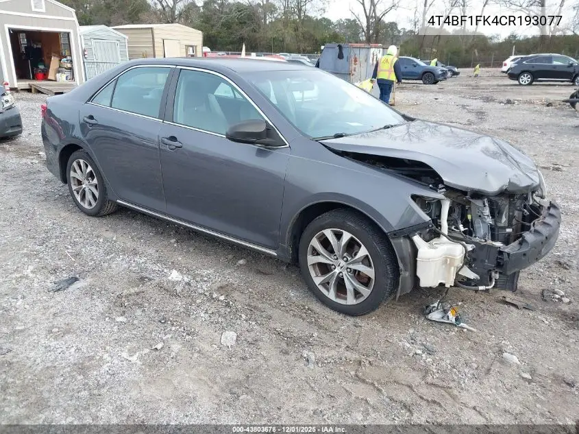 4T4BF1FK4CR193077 2012 Toyota Camry Le