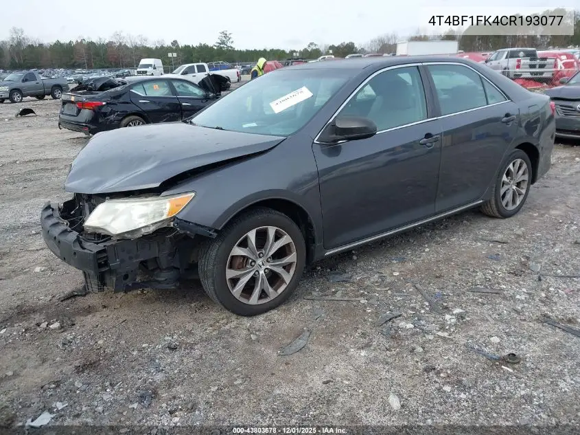 4T4BF1FK4CR193077 2012 Toyota Camry Le