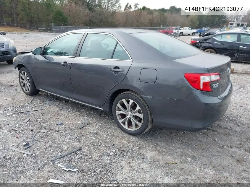 4T4BF1FK4CR193077 2012 Toyota Camry Le