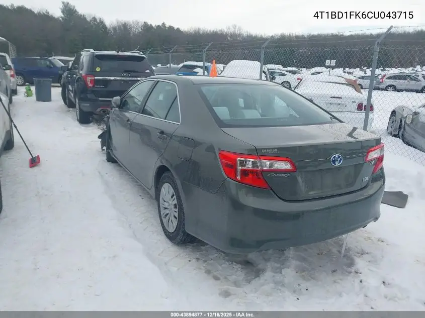 4T1BD1FK6CU043715 2012 Toyota Camry Hybrid Le