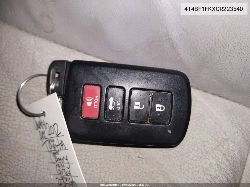 4T4BF1FKXCR223540 2012 Toyota Camry Xle