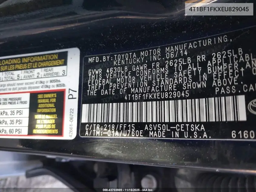4T1BF1FKXEU829045 2014 Toyota Camry Se