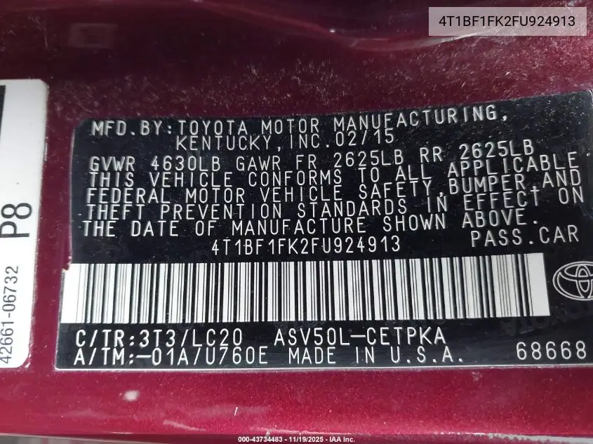 4T1BF1FK2FU924913 2015 Toyota Camry Xse