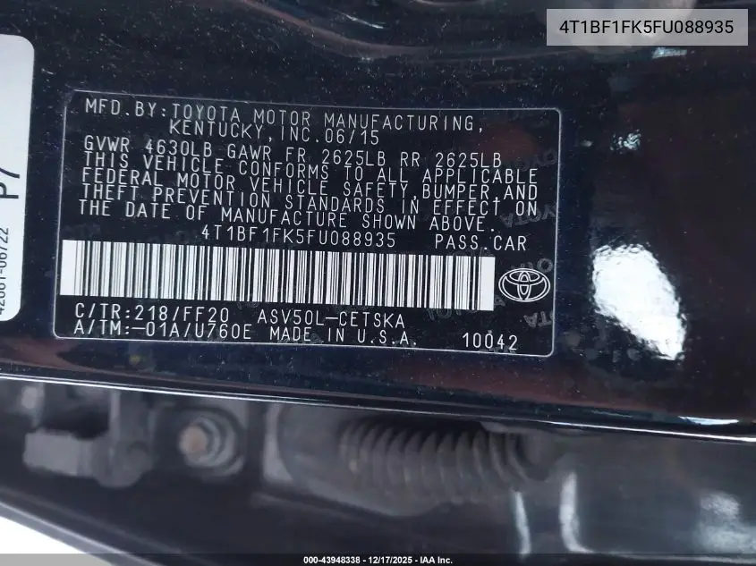 4T1BF1FK5FU088935 2015 Toyota Camry Se