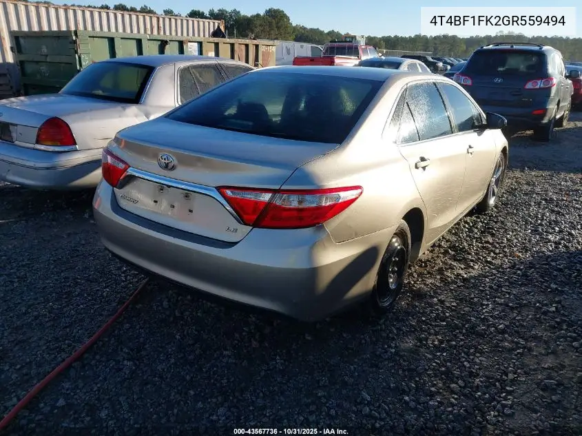 4T4BF1FK2GR559494 2016 Toyota Camry Le