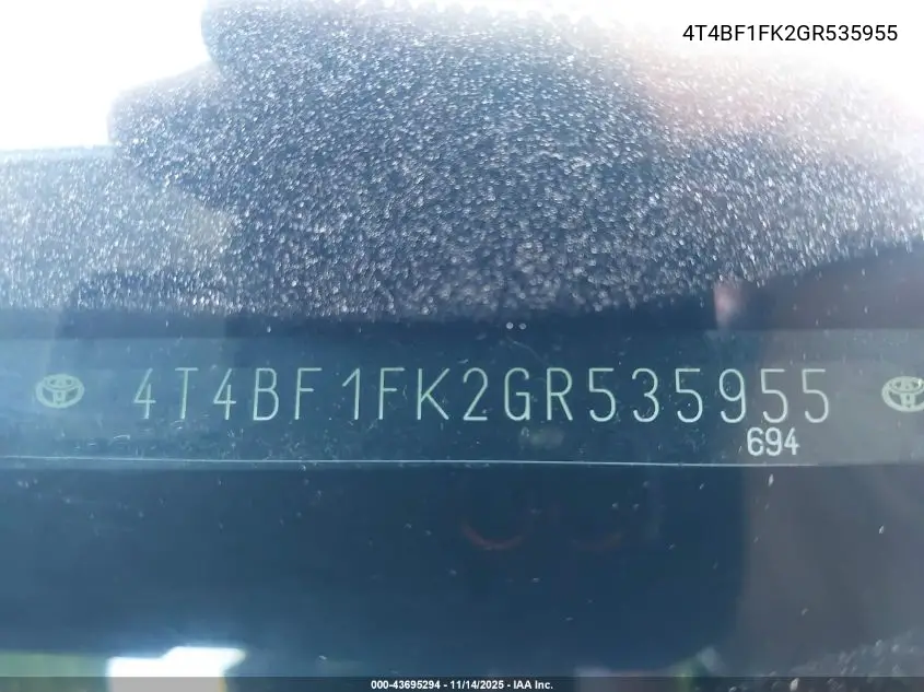 4T4BF1FK2GR535955 2016 Toyota Camry Le