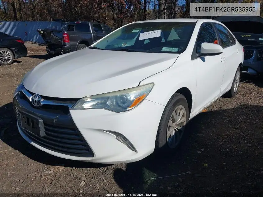 4T4BF1FK2GR535955 2016 Toyota Camry Le