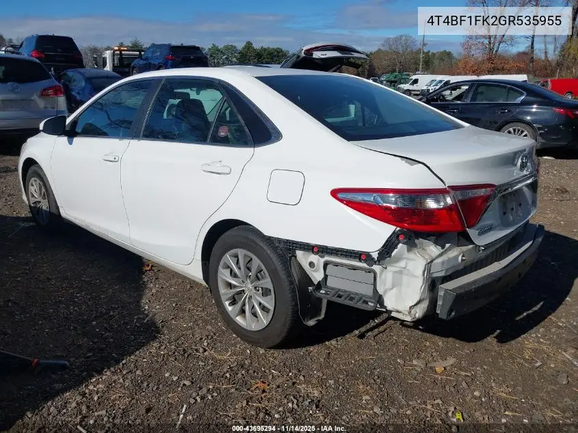 4T4BF1FK2GR535955 2016 Toyota Camry Le