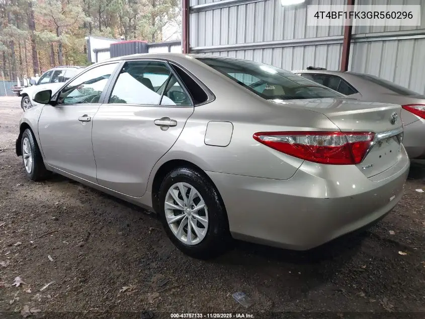 4T4BF1FK3GR560296 2016 Toyota Camry Le