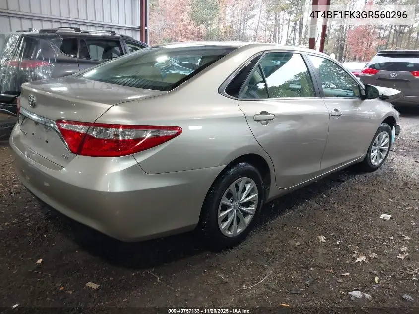 4T4BF1FK3GR560296 2016 Toyota Camry Le
