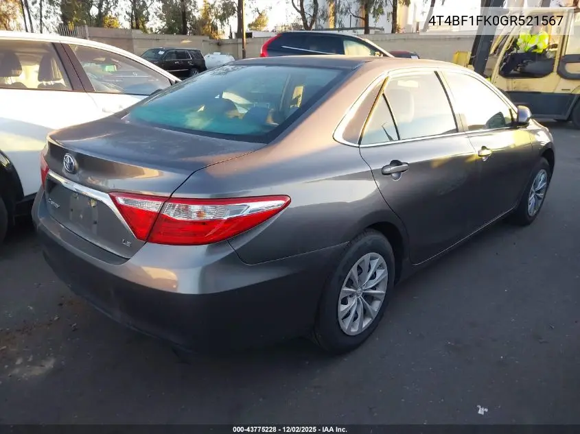 4T4BF1FK0GR521567 2016 Toyota Camry Le