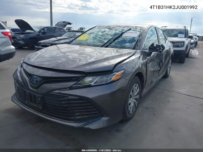 4T1B31HK2JU001992 2018 Toyota Camry Hybrid Le