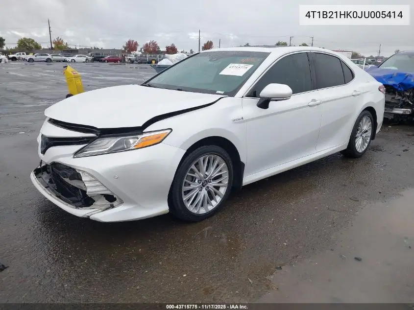 4T1B21HK0JU005414 2018 Toyota Camry Hybrid Xle