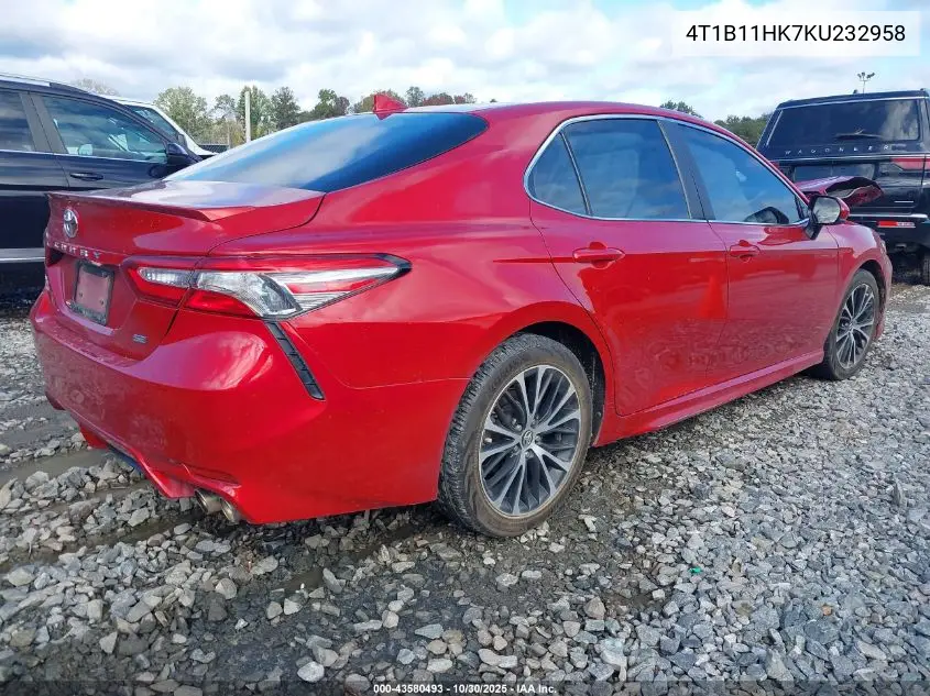 4T1B11HK7KU232958 2019 Toyota Camry Se