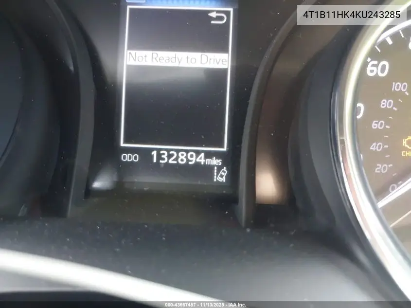 4T1B11HK4KU243285 2019 Toyota Camry Se
