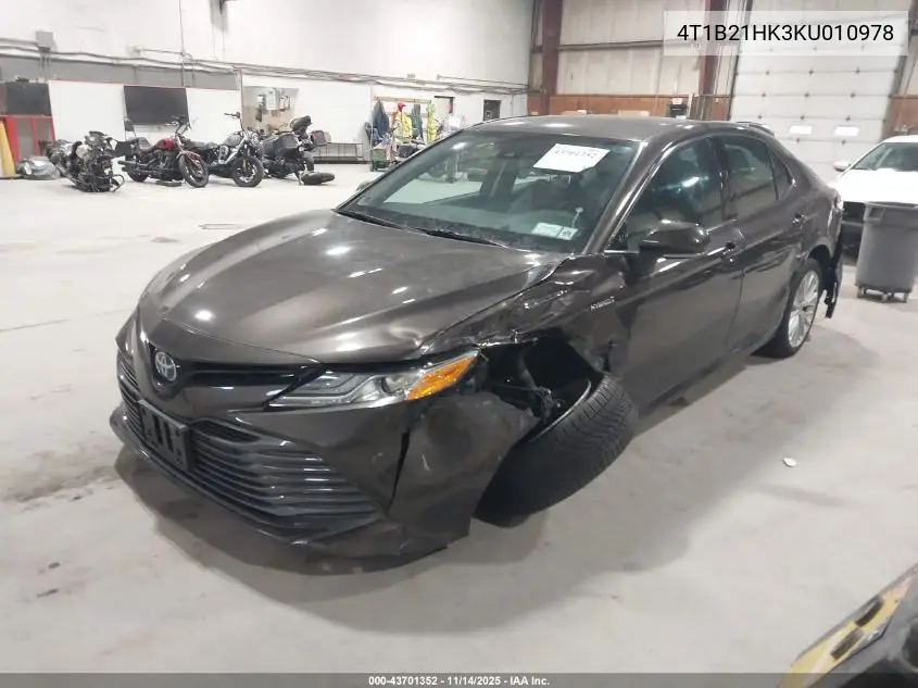 4T1B21HK3KU010978 2019 Toyota Camry Hybrid Xle