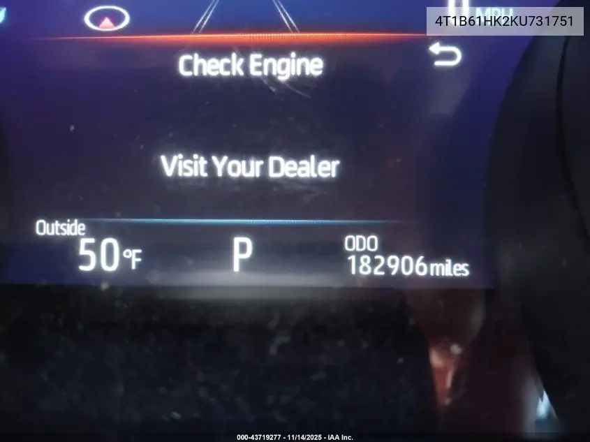 4T1B61HK2KU731751 2019 Toyota Camry Xse