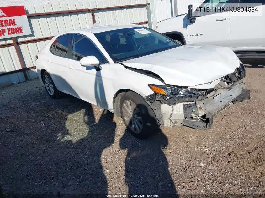 4T1B11HK4KU804584 2019 Toyota Camry Le