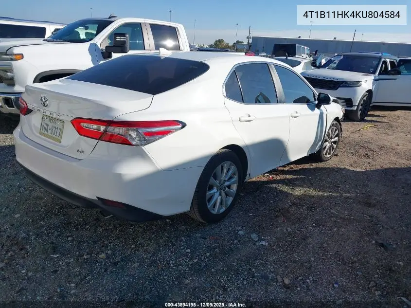 4T1B11HK4KU804584 2019 Toyota Camry Le