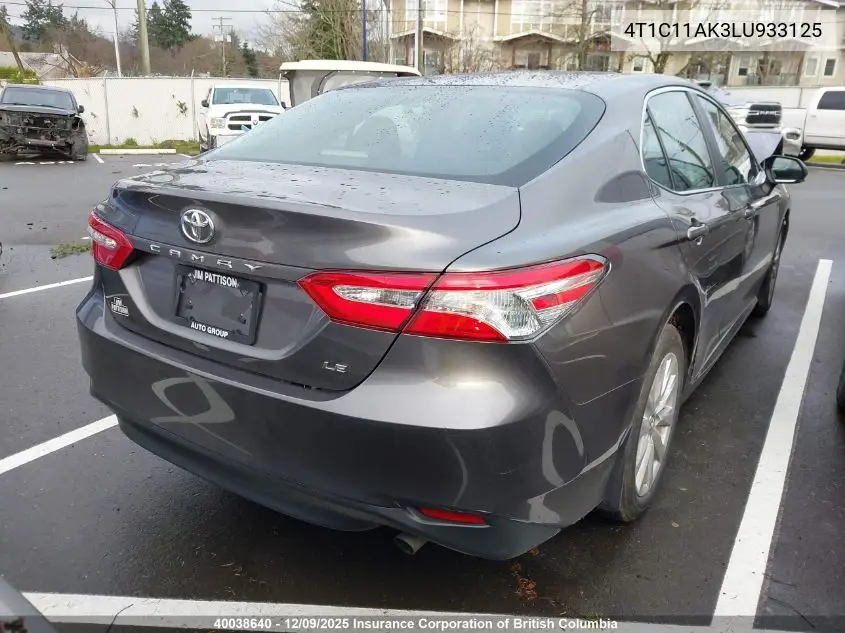 4T1C11AK3LU933125 2020 Toyota Camry Le