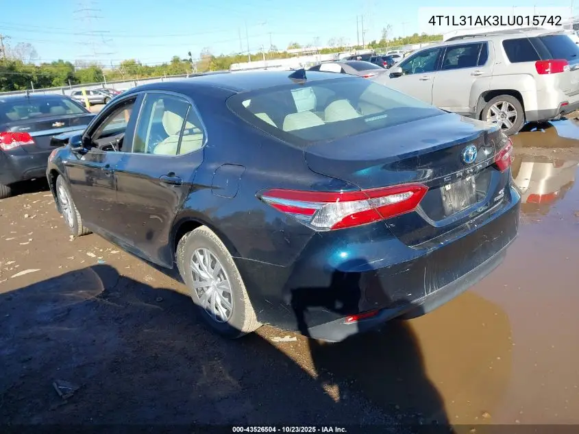 4T1L31AK3LU015742 2020 Toyota Camry Le Hybrid