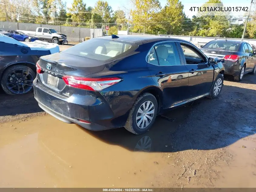 4T1L31AK3LU015742 2020 Toyota Camry Le Hybrid
