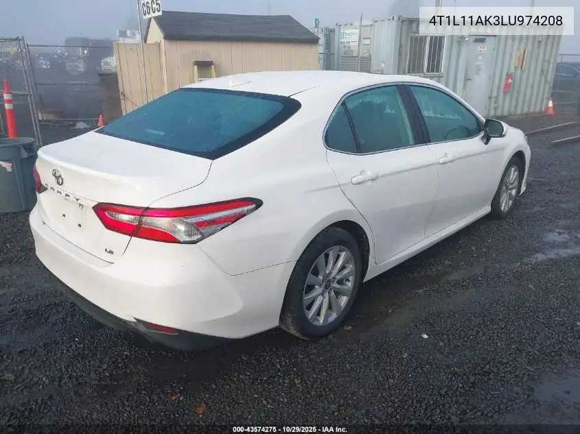 4T1L11AK3LU974208 2020 Toyota Camry Le