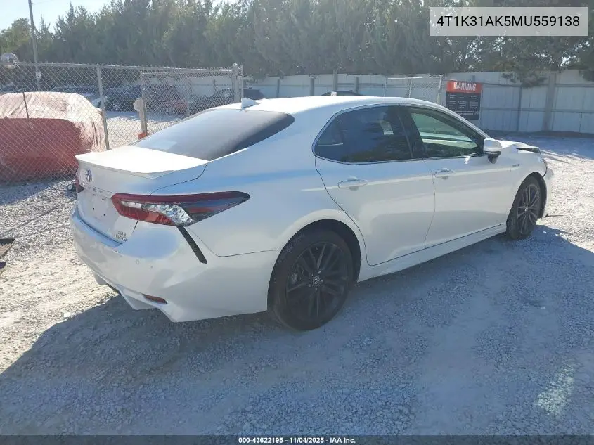4T1K31AK5MU559138 2021 Toyota Camry Xse Hybrid