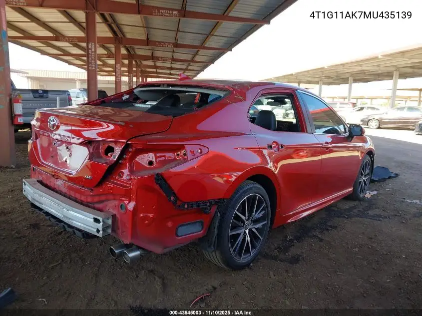 4T1G11AK7MU435139 2021 Toyota Camry Se