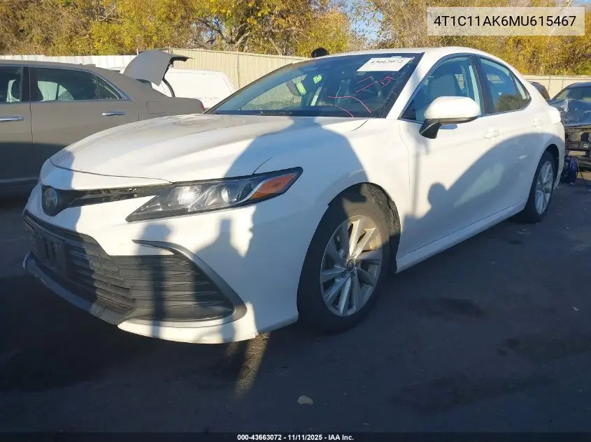4T1C11AK6MU615467 2021 Toyota Camry Le