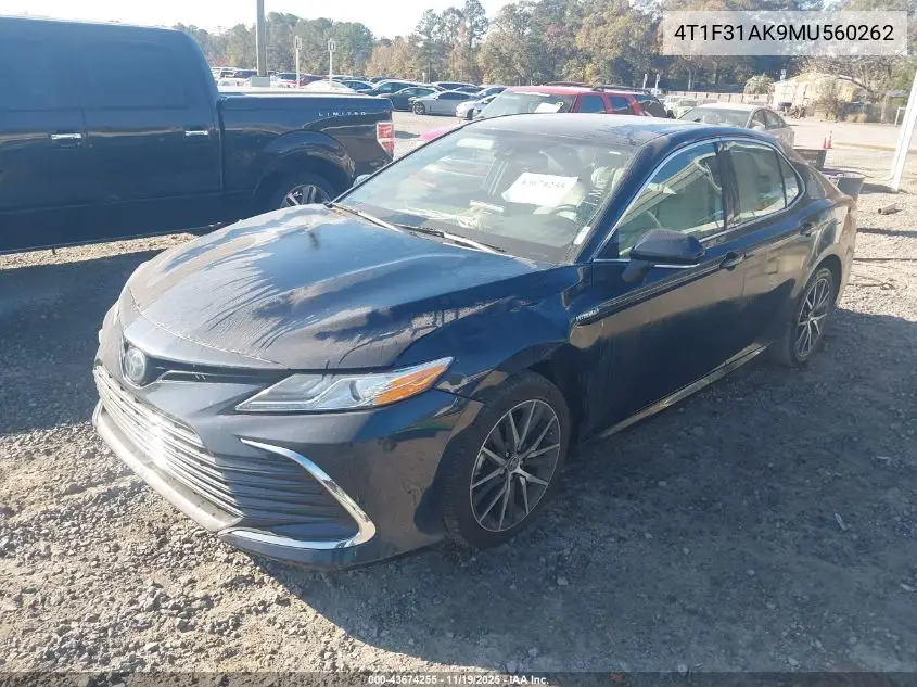 4T1F31AK9MU560262 2021 Toyota Camry Xle Hybrid