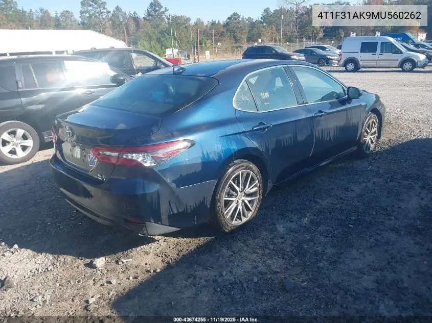 4T1F31AK9MU560262 2021 Toyota Camry Xle Hybrid