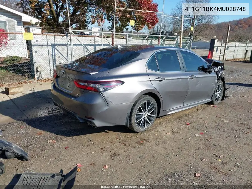 4T1G11BK4MU028748 2021 Toyota Camry Se Awd