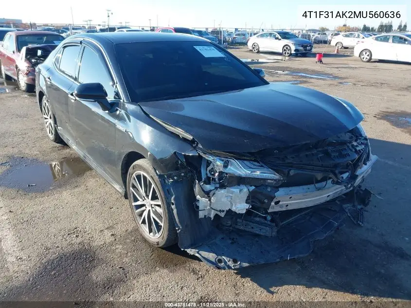 4T1F31AK2MU560636 2021 Toyota Camry Xle Hybrid