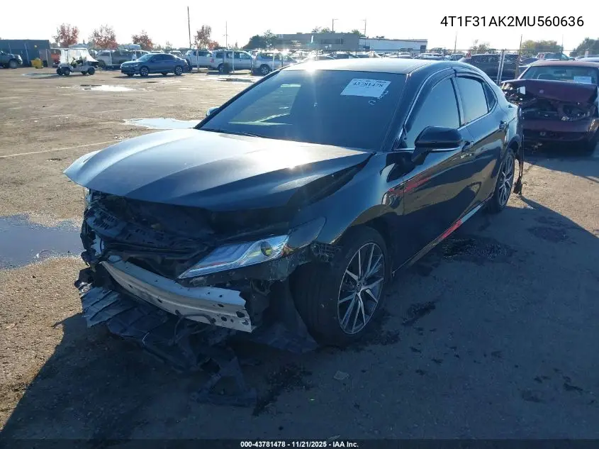 4T1F31AK2MU560636 2021 Toyota Camry Xle Hybrid