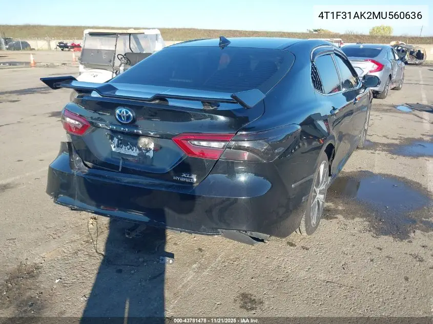 4T1F31AK2MU560636 2021 Toyota Camry Xle Hybrid