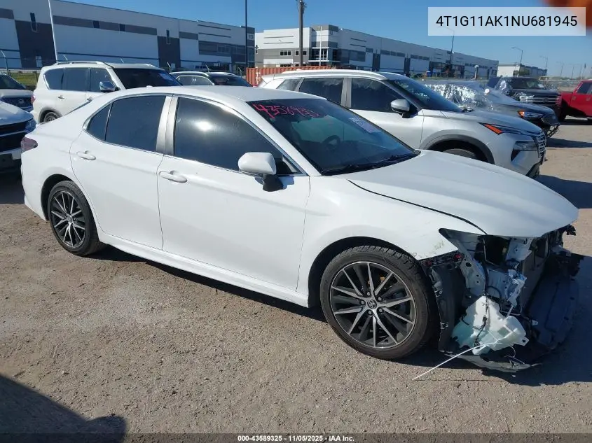 4T1G11AK1NU681945 2022 Toyota Camry Se