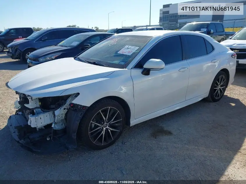 4T1G11AK1NU681945 2022 Toyota Camry Se