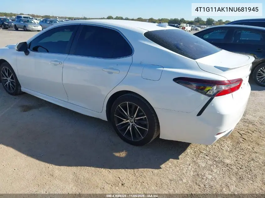4T1G11AK1NU681945 2022 Toyota Camry Se