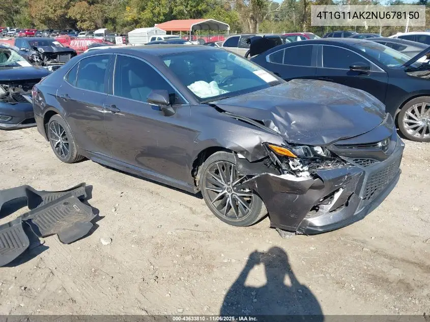 4T1G11AK2NU678150 2022 Toyota Camry Se